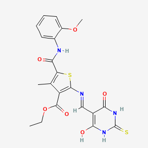 ethyl 2-(((4,6-dioxo-2-thioxotetrahydropyrimidin-5(2H)-ylidene)methyl)amino)-5-((2-methoxyphenyl)carbamoyl)-4-methylthiophene-3-carboxylate