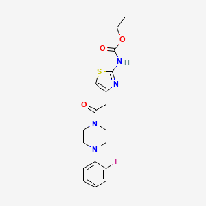 molecular formula C18H21FN4O3S B2694553 Ethyl (4-(2-(4-(2-fluorophenyl)piperazin-1-yl)-2-oxoethyl)thiazol-2-yl)carbamate CAS No. 946284-54-4