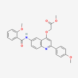 molecular formula C27H24N2O6 B2694631 Methyl 2-{[6-(2-methoxybenzamido)-2-(4-methoxyphenyl)quinolin-4-yl]oxy}acetate CAS No. 1206990-52-4