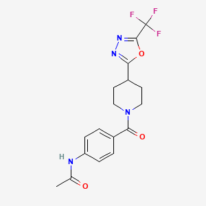 molecular formula C17H17F3N4O3 B2694660 N-(4-(4-(5-(trifluoromethyl)-1,3,4-oxadiazol-2-yl)piperidine-1-carbonyl)phenyl)acetamide CAS No. 1396784-91-0