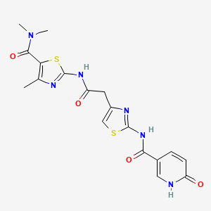 molecular formula C18H18N6O4S2 B2694668 N,N,4-trimethyl-2-(2-(2-(6-oxo-1,6-dihydropyridine-3-carboxamido)thiazol-4-yl)acetamido)thiazole-5-carboxamide CAS No. 1202976-68-8