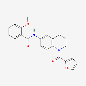 molecular formula C22H20N2O4 B2694675 N-[1-(furan-2-carbonyl)-1,2,3,4-tetrahydroquinolin-6-yl]-2-methoxybenzamide CAS No. 1005305-71-4