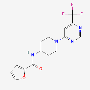 molecular formula C15H15F3N4O2 B2694690 N-{1-[6-(Trifluoromethyl)pyrimidin-4-YL]piperidin-4-YL}furan-2-carboxamide CAS No. 1775492-53-9