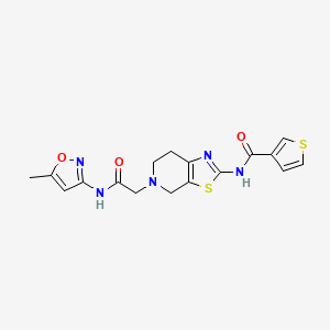 molecular formula C17H17N5O3S2 B2694721 N-(5-(2-((5-methylisoxazol-3-yl)amino)-2-oxoethyl)-4,5,6,7-tetrahydrothiazolo[5,4-c]pyridin-2-yl)thiophene-3-carboxamide CAS No. 1798483-95-0