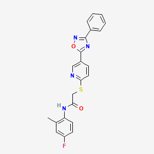 molecular formula C22H17FN4O2S B2694738 N-(4-fluoro-2-methylphenyl)-2-((5-(3-phenyl-1,2,4-oxadiazol-5-yl)pyridin-2-yl)thio)acetamide CAS No. 1251607-30-3