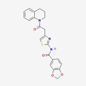 molecular formula C22H19N3O4S B2694797 N-(4-(2-(3,4-dihydroquinolin-1(2H)-yl)-2-oxoethyl)thiazol-2-yl)benzo[d][1,3]dioxole-5-carboxamide CAS No. 941943-55-1