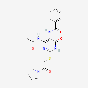 N-(4-acetamido-6-oxo-2-((2-oxo-2-(pyrrolidin-1-yl)ethyl)thio)-1,6-dihydropyrimidin-5-yl)benzamide