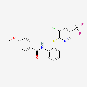 molecular formula C20H14ClF3N2O2S B2694863 N-(2-{[3-chloro-5-(trifluoromethyl)-2-pyridinyl]sulfanyl}phenyl)-4-methoxybenzenecarboxamide CAS No. 338773-32-3