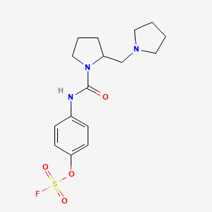 molecular formula C16H22FN3O4S B2694900 1-[(4-Fluorosulfonyloxyphenyl)carbamoyl]-2-(pyrrolidin-1-ylmethyl)pyrrolidine CAS No. 2411230-51-6