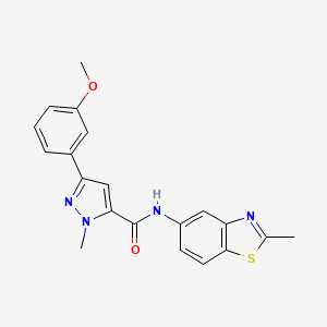 molecular formula C20H18N4O2S B2694901 3-(3-methoxyphenyl)-1-methyl-N-(2-methylbenzo[d]thiazol-5-yl)-1H-pyrazole-5-carboxamide CAS No. 1219841-72-1