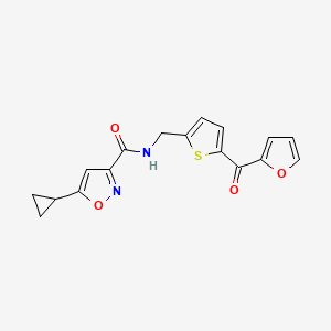 molecular formula C17H14N2O4S B2694902 5-环丙基-N-((5-(呋喃-2-甲酰)噻吩-2-基)甲基)异噁唑-3-羧酰胺 CAS No. 1797613-36-5