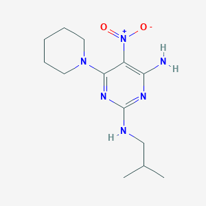 molecular formula C13H22N6O2 B2694950 2-N-(2-methylpropyl)-5-nitro-6-piperidin-1-ylpyrimidine-2,4-diamine CAS No. 672943-18-9