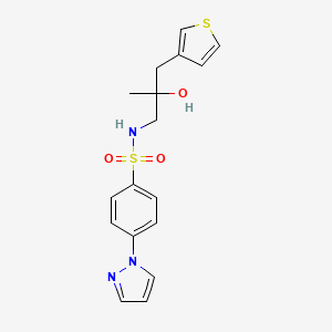 molecular formula C17H19N3O3S2 B2695000 N-{2-hydroxy-2-[(thiophen-3-yl)methyl]propyl}-4-(1H-pyrazol-1-yl)benzene-1-sulfonamide CAS No. 2097858-33-6