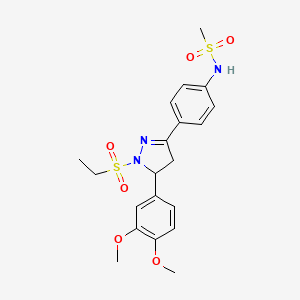 molecular formula C20H25N3O6S2 B2695011 N-(4-(5-(3,4-dimethoxyphenyl)-1-(ethylsulfonyl)-4,5-dihydro-1H-pyrazol-3-yl)phenyl)methanesulfonamide CAS No. 863001-97-2