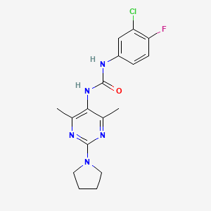 1-(3-Chloro-4-fluorophenyl)-3-(4,6-dimethyl-2-(pyrrolidin-1-yl)pyrimidin-5-yl)urea