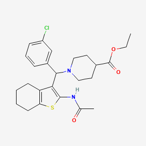 molecular formula C25H31ClN2O3S B2695052 Ethyl 1-((2-acetamido-4,5,6,7-tetrahydrobenzo[b]thiophen-3-yl)(3-chlorophenyl)methyl)piperidine-4-carboxylate CAS No. 690640-67-6
