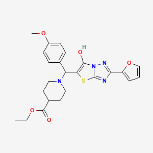 Ethyl 1-((2-(furan-2-yl)-6-hydroxythiazolo[3,2-b][1,2,4]triazol-5-yl)(4-methoxyphenyl)methyl)piperidine-4-carboxylate