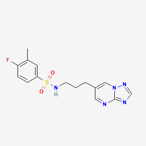 molecular formula C15H16FN5O2S B2695076 N-(3-([1,2,4]triazolo[1,5-a]pyrimidin-6-yl)propyl)-4-fluoro-3-methylbenzenesulfonamide CAS No. 2034318-15-3