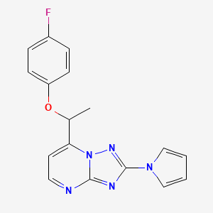 molecular formula C17H14FN5O B2695083 4-fluorophenyl 1-[2-(1H-pyrrol-1-yl)[1,2,4]triazolo[1,5-a]pyrimidin-7-yl]ethyl ether CAS No. 303146-22-7