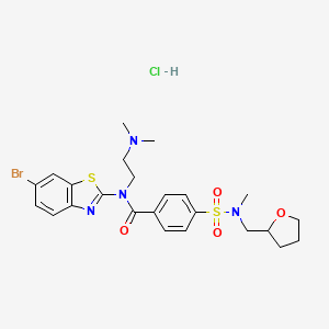 molecular formula C24H30BrClN4O4S2 B2695110 N-(6-bromo-1,3-benzothiazol-2-yl)-N-[2-(dimethylamino)ethyl]-4-{methyl[(oxolan-2-yl)methyl]sulfamoyl}benzamide hydrochloride CAS No. 1322314-48-6