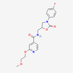 molecular formula C19H20FN3O5 B2695138 N-((3-(4-fluorophenyl)-2-oxooxazolidin-5-yl)methyl)-2-(2-methoxyethoxy)isonicotinamide CAS No. 2034620-79-4