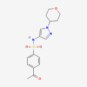 molecular formula C16H19N3O4S B2695142 4-acetyl-N-(1-(tetrahydro-2H-pyran-4-yl)-1H-pyrazol-4-yl)benzenesulfonamide CAS No. 1797351-54-2