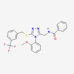 molecular formula C25H21F3N4O2S B2695157 N-((4-(2-methoxyphenyl)-5-((3-(trifluoromethyl)benzyl)thio)-4H-1,2,4-triazol-3-yl)methyl)benzamide CAS No. 391897-58-8