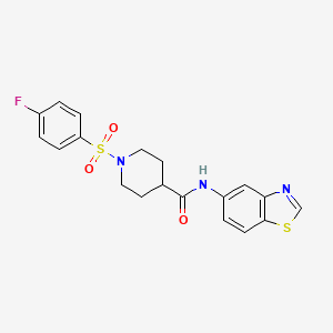 molecular formula C19H18FN3O3S2 B2695162 N-(1,3-benzothiazol-5-yl)-1-(4-fluorobenzenesulfonyl)piperidine-4-carboxamide CAS No. 952827-36-0