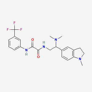 molecular formula C22H25F3N4O2 B2695210 N1-(2-(dimethylamino)-2-(1-methylindolin-5-yl)ethyl)-N2-(3-(trifluoromethyl)phenyl)oxalamide CAS No. 921923-36-6
