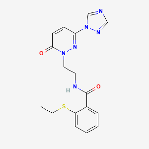 molecular formula C17H18N6O2S B2695263 2-(ethylthio)-N-(2-(6-oxo-3-(1H-1,2,4-triazol-1-yl)pyridazin-1(6H)-yl)ethyl)benzamide CAS No. 1448037-30-6