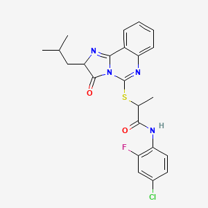 molecular formula C23H22ClFN4O2S B2695289 N-(4-chloro-2-fluorophenyl)-2-((2-isobutyl-3-oxo-2,3-dihydroimidazo[1,2-c]quinazolin-5-yl)thio)propanamide CAS No. 1189736-30-8