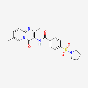 molecular formula C21H22N4O4S B2695378 N-(2,7-dimethyl-4-oxo-4H-pyrido[1,2-a]pyrimidin-3-yl)-4-(pyrrolidin-1-ylsulfonyl)benzamide CAS No. 946234-99-7