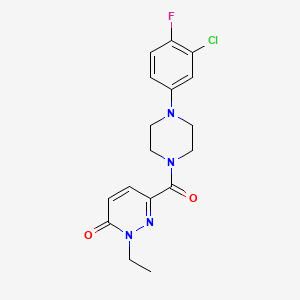 molecular formula C17H18ClFN4O2 B2695418 6-(4-(3-chloro-4-fluorophenyl)piperazine-1-carbonyl)-2-ethylpyridazin-3(2H)-one CAS No. 1049527-42-5