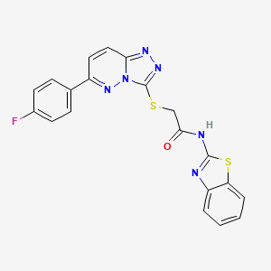 molecular formula C20H13FN6OS2 B2695430 N-(benzo[d]thiazol-2-yl)-2-((6-(4-fluorophenyl)-[1,2,4]triazolo[4,3-b]pyridazin-3-yl)thio)acetamide CAS No. 894058-94-7