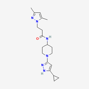 molecular formula C19H28N6O B2695498 N-(1-(5-cyclopropyl-1H-pyrazol-3-yl)piperidin-4-yl)-3-(3,5-dimethyl-1H-pyrazol-1-yl)propanamide CAS No. 2034200-70-7