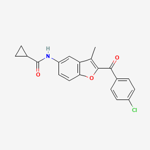 molecular formula C20H16ClNO3 B2695535 N-[2-(4-chlorobenzoyl)-3-methyl-1-benzofuran-5-yl]cyclopropanecarboxamide CAS No. 929413-15-0