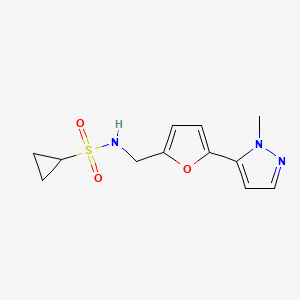 molecular formula C12H15N3O3S B2695572 N-{[5-(1-methyl-1H-pyrazol-5-yl)furan-2-yl]methyl}cyclopropanesulfonamide CAS No. 2415632-63-0