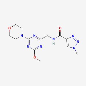 molecular formula C13H18N8O3 B2695594 N-((4-methoxy-6-morpholino-1,3,5-triazin-2-yl)methyl)-1-methyl-1H-1,2,3-triazole-4-carboxamide CAS No. 2034425-89-1
