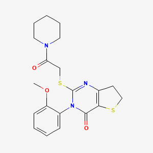molecular formula C20H23N3O3S2 B2695597 3-(2-methoxyphenyl)-2-((2-oxo-2-(piperidin-1-yl)ethyl)thio)-6,7-dihydrothieno[3,2-d]pyrimidin-4(3H)-one CAS No. 393573-06-3