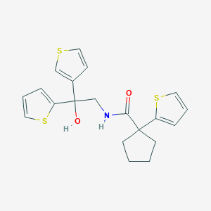 molecular formula C20H21NO2S3 B2695633 N-(2-hydroxy-2-(thiophen-2-yl)-2-(thiophen-3-yl)ethyl)-1-(thiophen-2-yl)cyclopentanecarboxamide CAS No. 2034482-64-7
