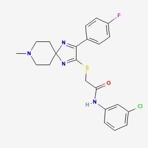 molecular formula C22H22ClFN4OS B2695641 N-(3-CHLOROPHENYL)-2-{[3-(4-FLUOROPHENYL)-8-METHYL-1,4,8-TRIAZASPIRO[4.5]DECA-1,3-DIEN-2-YL]SULFANYL}ACETAMIDE CAS No. 1189658-19-2