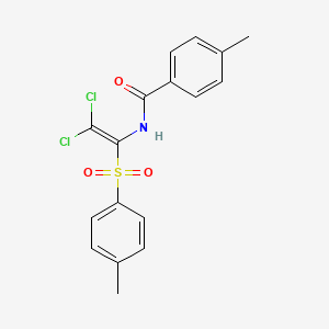 molecular formula C17H15Cl2NO3S B2695756 N-[2,2-DICHLORO-1-(4-METHYLBENZENESULFONYL)ETHENYL]-4-METHYLBENZAMIDE CAS No. 301158-42-9