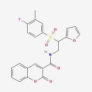 molecular formula C23H18FNO6S B2695825 N-[2-(4-fluoro-3-methylbenzenesulfonyl)-2-(furan-2-yl)ethyl]-2-oxo-2H-chromene-3-carboxamide CAS No. 932507-35-2