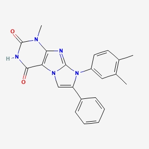 molecular formula C22H19N5O2 B2695910 8-(3,4-dimethylphenyl)-1-methyl-7-phenyl-1H-imidazo[2,1-f]purine-2,4(3H,8H)-dione CAS No. 887466-50-4
