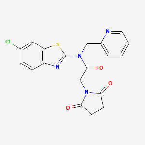 molecular formula C19H15ClN4O3S B2695912 N-(6-chloro-1,3-benzothiazol-2-yl)-2-(2,5-dioxopyrrolidin-1-yl)-N-[(pyridin-2-yl)methyl]acetamide CAS No. 922673-95-8