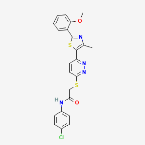 molecular formula C23H19ClN4O2S2 B2695938 N-(4-chlorophenyl)-2-({6-[2-(2-methoxyphenyl)-4-methyl-1,3-thiazol-5-yl]pyridazin-3-yl}sulfanyl)acetamide CAS No. 954589-71-0