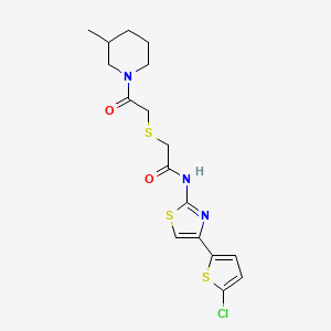 molecular formula C17H20ClN3O2S3 B2695951 N-[4-(5-chlorothiophen-2-yl)-1,3-thiazol-2-yl]-2-{[2-(3-methylpiperidin-1-yl)-2-oxoethyl]sulfanyl}acetamide CAS No. 681224-96-4