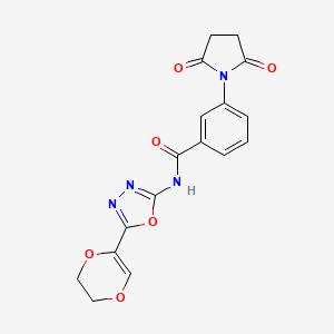 molecular formula C17H14N4O6 B2695977 N-(5-(5,6-dihydro-1,4-dioxin-2-yl)-1,3,4-oxadiazol-2-yl)-3-(2,5-dioxopyrrolidin-1-yl)benzamide CAS No. 887876-23-5