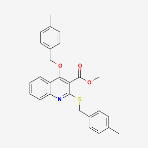 molecular formula C27H25NO3S B2696005 methyl 4-[(4-methylphenyl)methoxy]-2-{[(4-methylphenyl)methyl]sulfanyl}quinoline-3-carboxylate CAS No. 932351-74-1