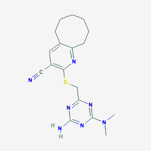 molecular formula C18H23N7S B2696040 2-({[4-amino-6-(dimethylamino)-1,3,5-triazin-2-yl]methyl}sulfanyl)-5H,6H,7H,8H,9H,10H-cycloocta[b]pyridine-3-carbonitrile CAS No. 728001-49-8